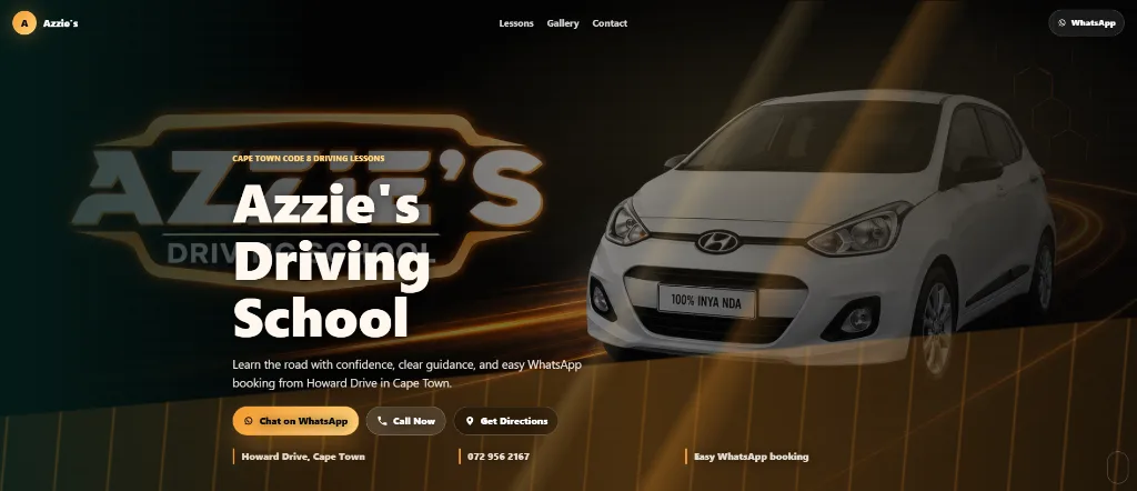 MiniPage business website for Azzie's Driving School