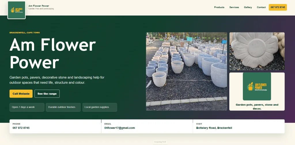 MiniPage business website for Am Flower Power